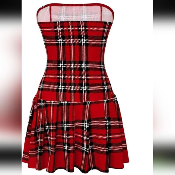 💲6️⃣ Bundle Little Red Plaid Pleat Dress Cosplay Dress-Up Sexy Bamdeau Mini - Picture 3 of 8